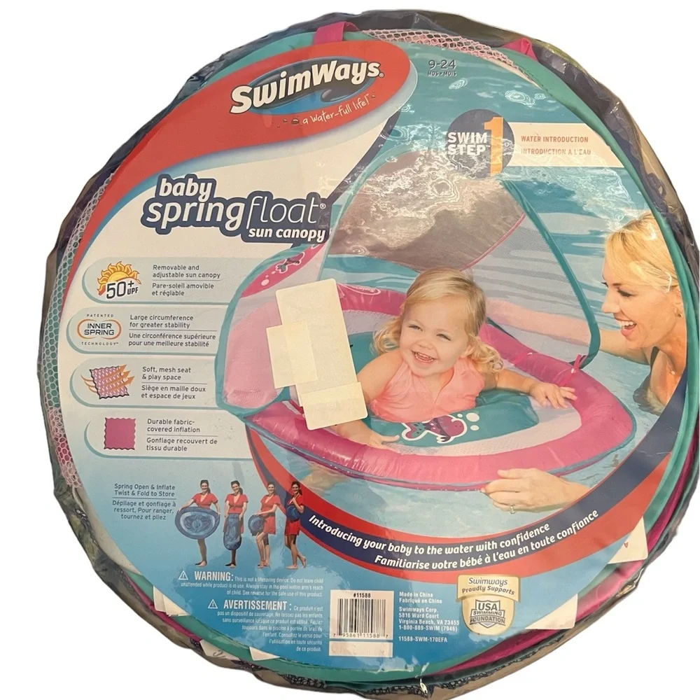 Swimways Baby Spring Float Sun Canopy swim step 1 Brand New  pink 9-24‎ months